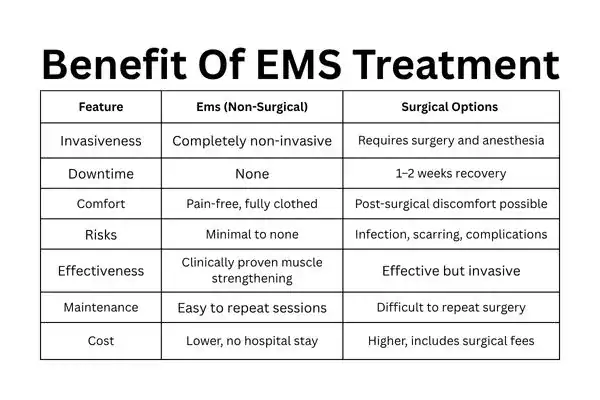 Table showing the benefits of Mixed Incontinence Treatment Kingston Upon Thames